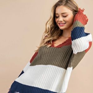 Kinsley Color Block Sweater in Olive/Ivory